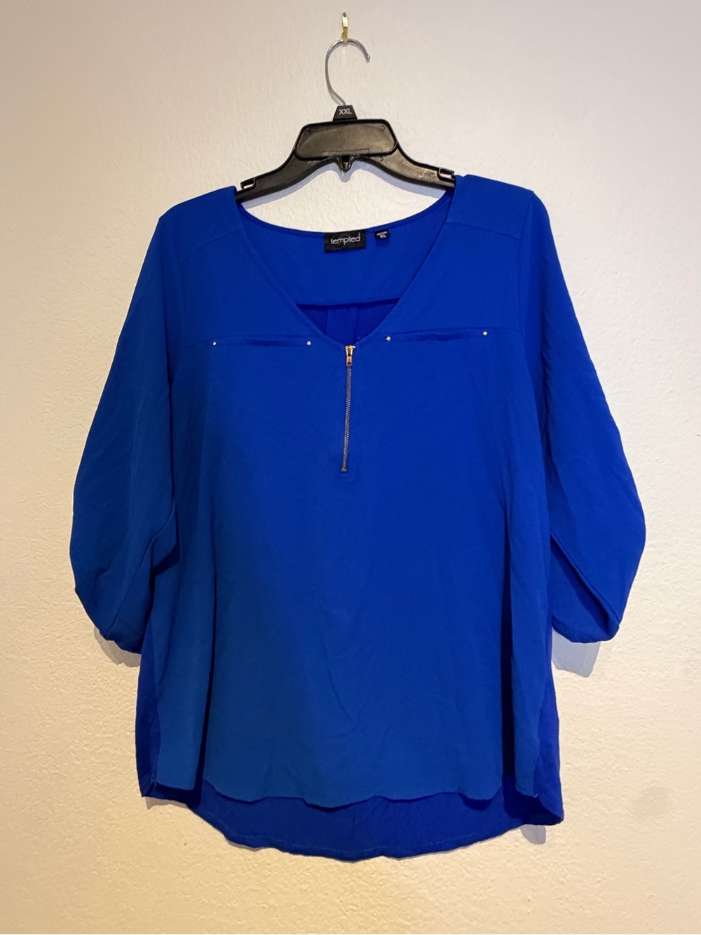 Tempted Cobalt Blue V-Neck Zip Blouse